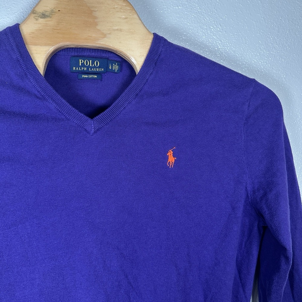 Polo Ralph Lauren‎ Sweater Mens Large Purple Pima Cotton V Neck Pullover Preppy